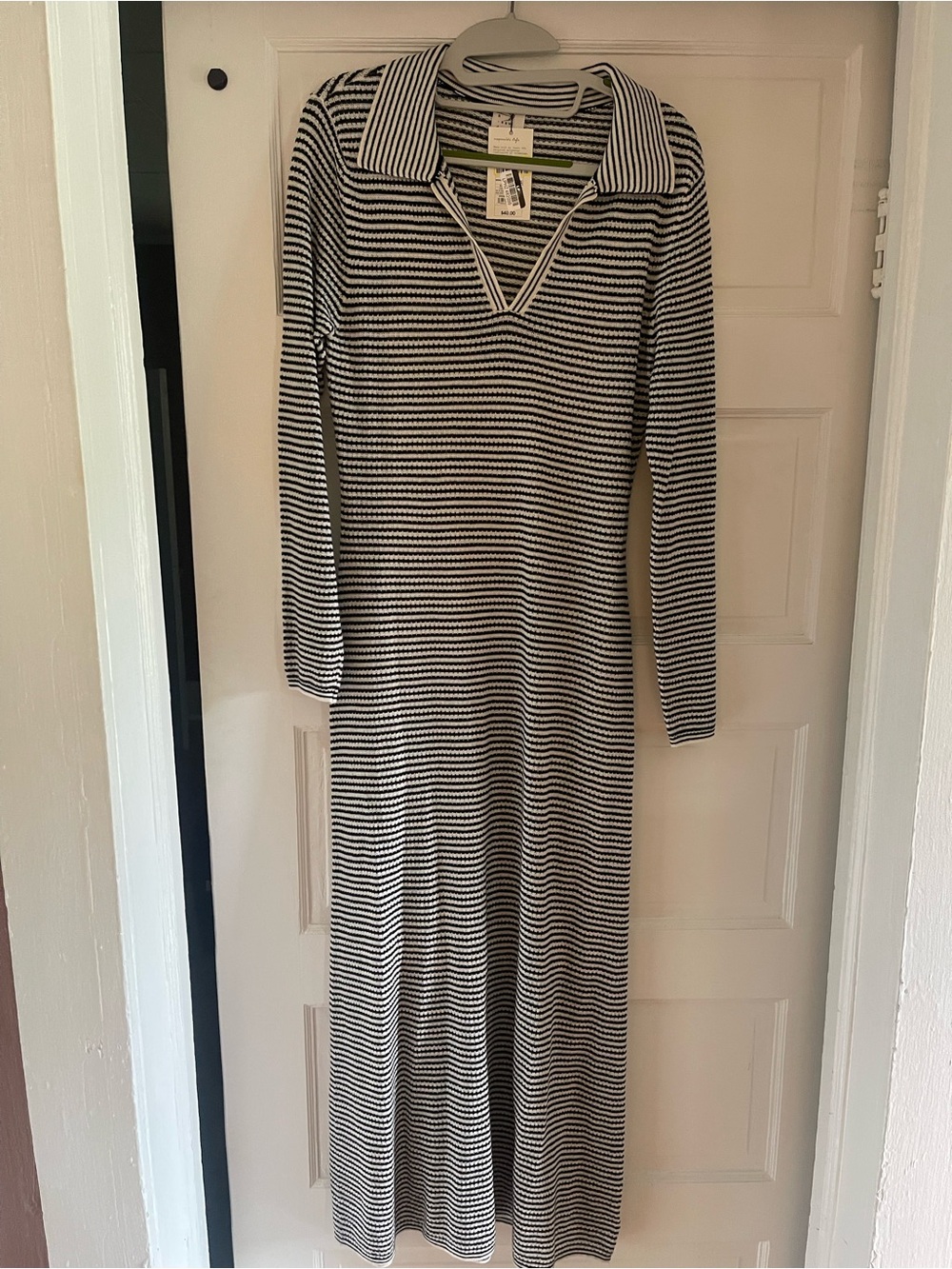 a new day Black & White Striped Long Sleeve Polo Sweater Dress
